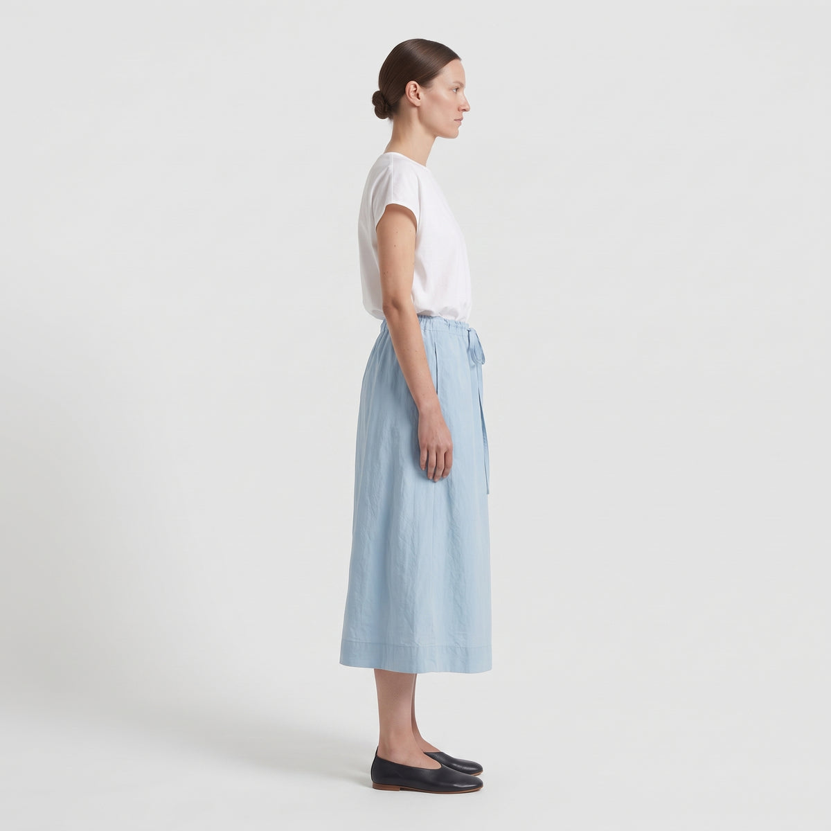 Sky Blue Cotton Midi Skirt