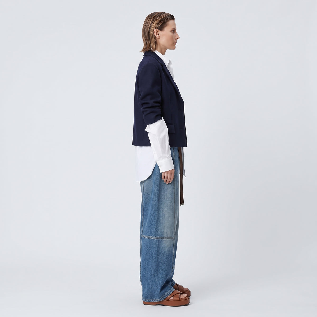 Paneled Wide Leg Denim Jeans