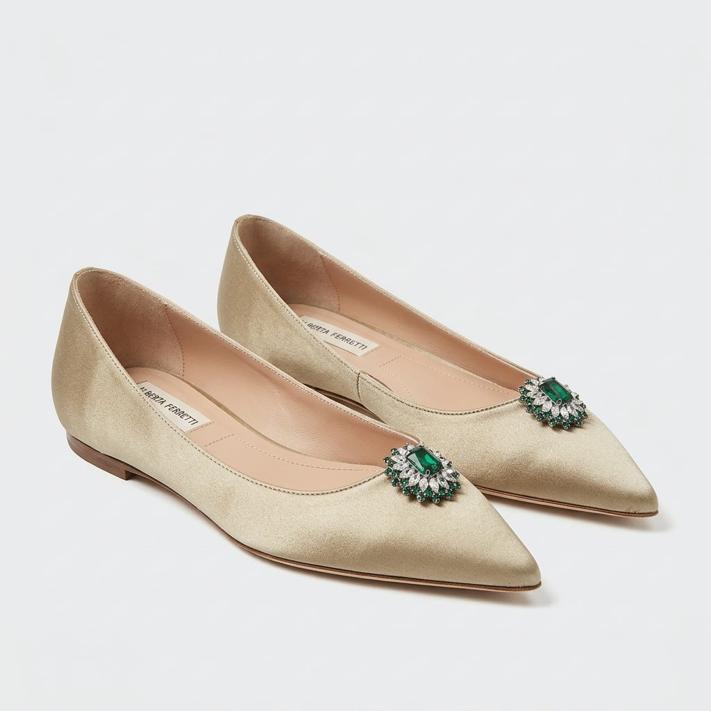 ALBERTA FERRETTI Embellished Satin Pointed Flats - view 2