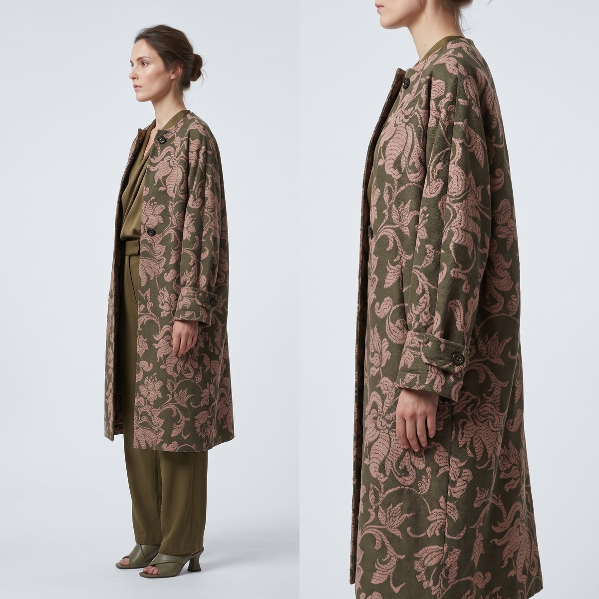 Olive Floral Jacquard Coat