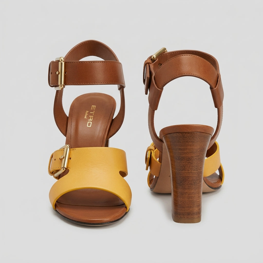 Two-Tone Leather Block Sandals