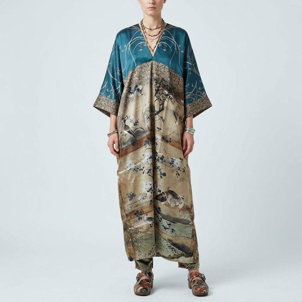 Printed Silk V-Neck Dress