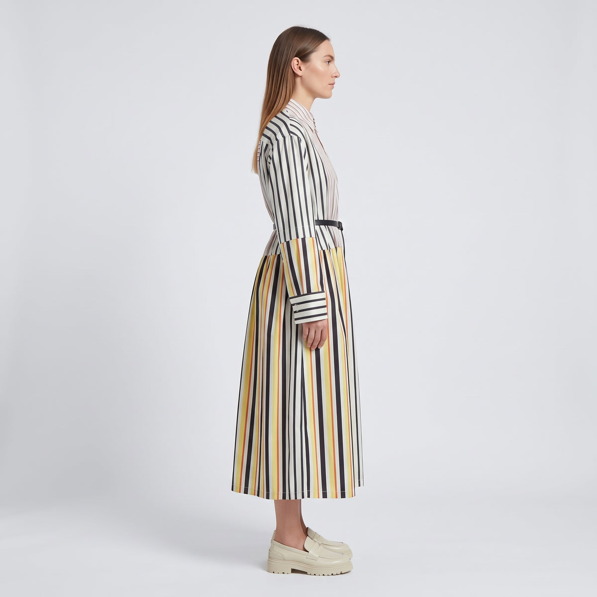 PLAN C Striped Cotton Belted Shirt Dress - view 4