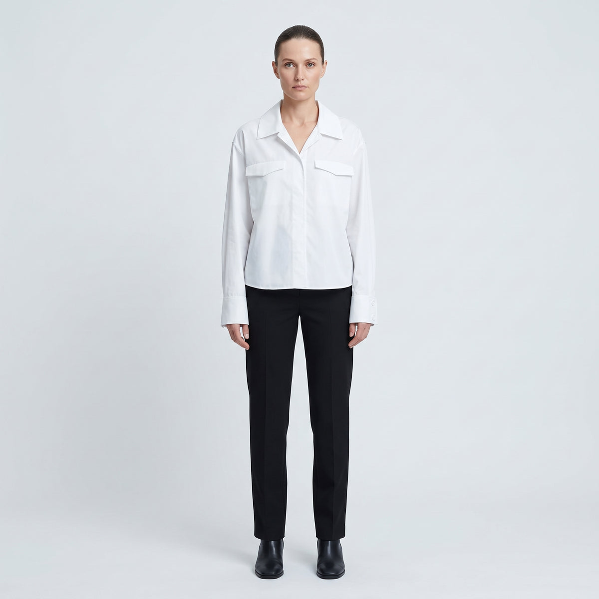 White Cotton Utility Pocket Shirt