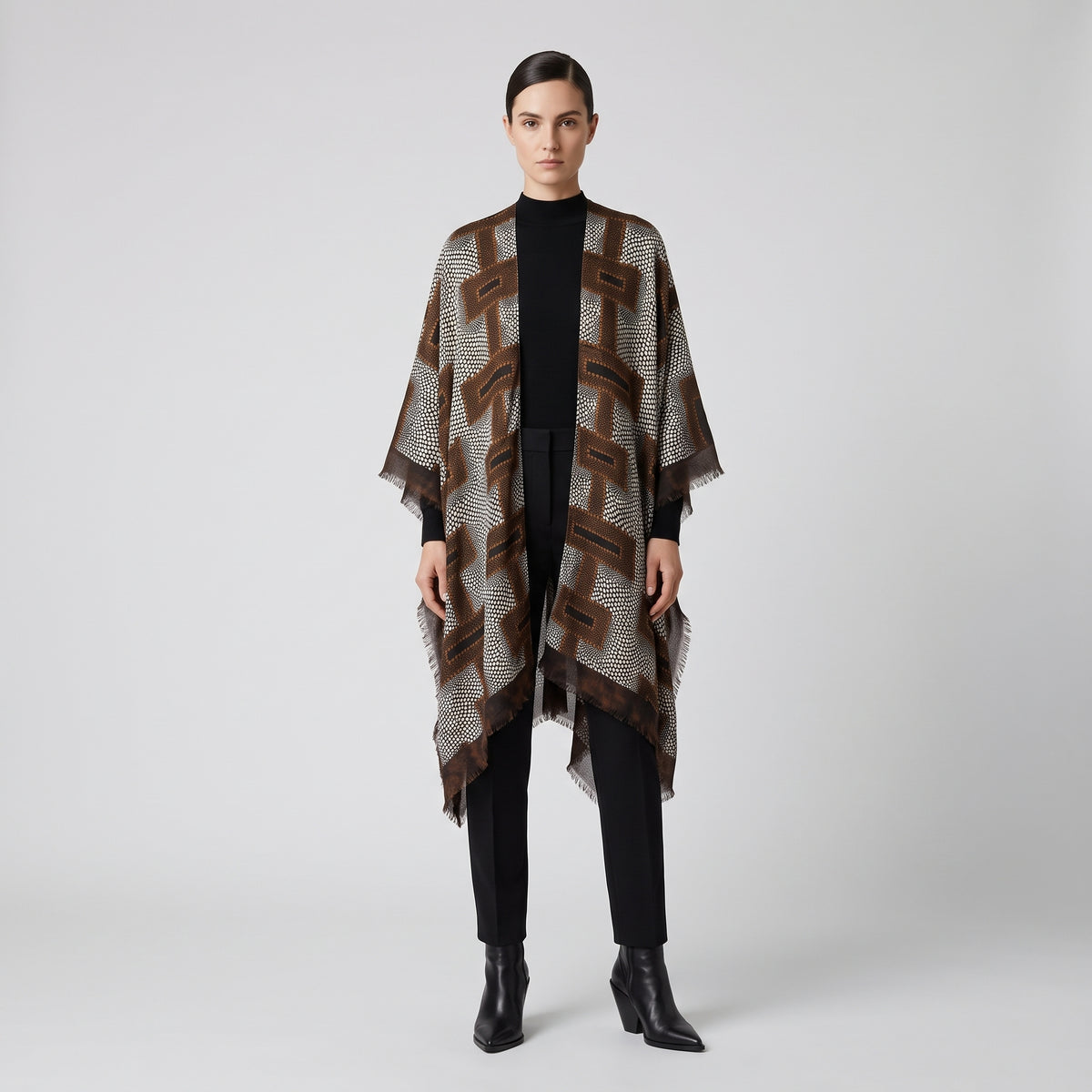 MAISON PASSAGE Brown Geometric Fringed Kimono - view 3