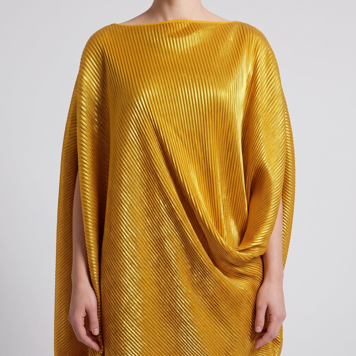 Sculptural Pleated Gold Metallic Dress