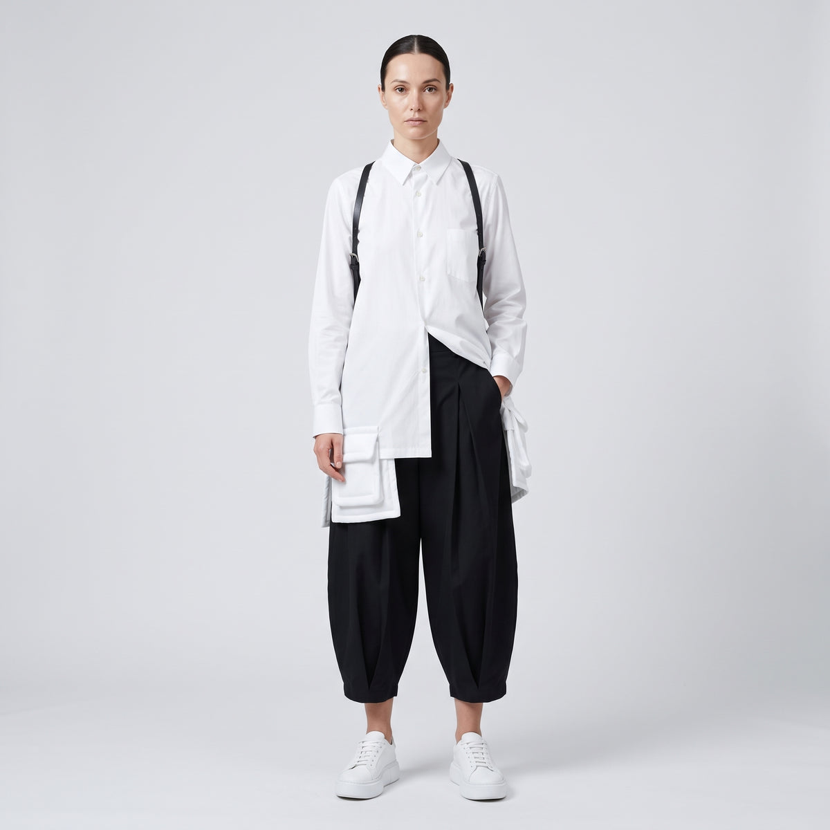 White Cargo Pocket Long Shirt