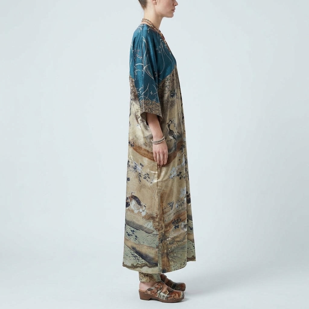 Printed Silk V-Neck Dress