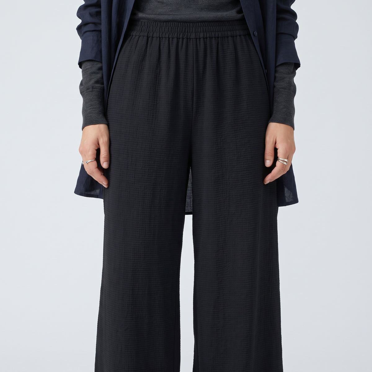 Black Wide Leg Elasticated Trousers