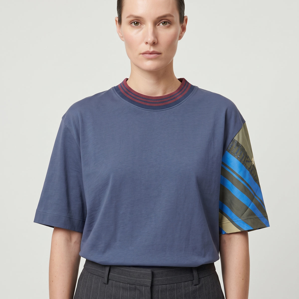 DRIES VAN NOTEN Navy Patchwork Sleeve T-Shirt