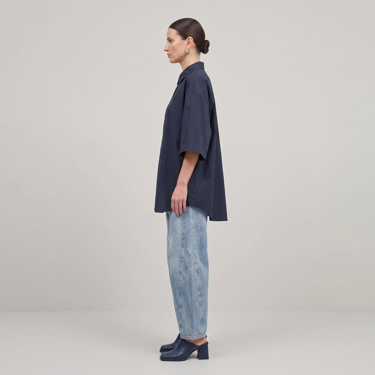 Black Oversized Short Sleeve Cotton Shirt