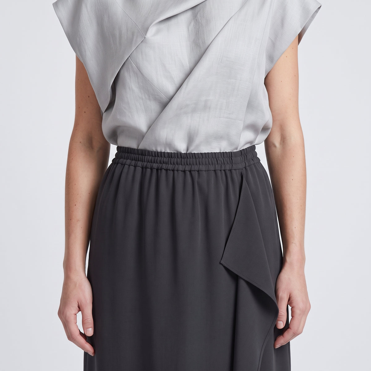 Elegant Black Sarong Midi Skirt