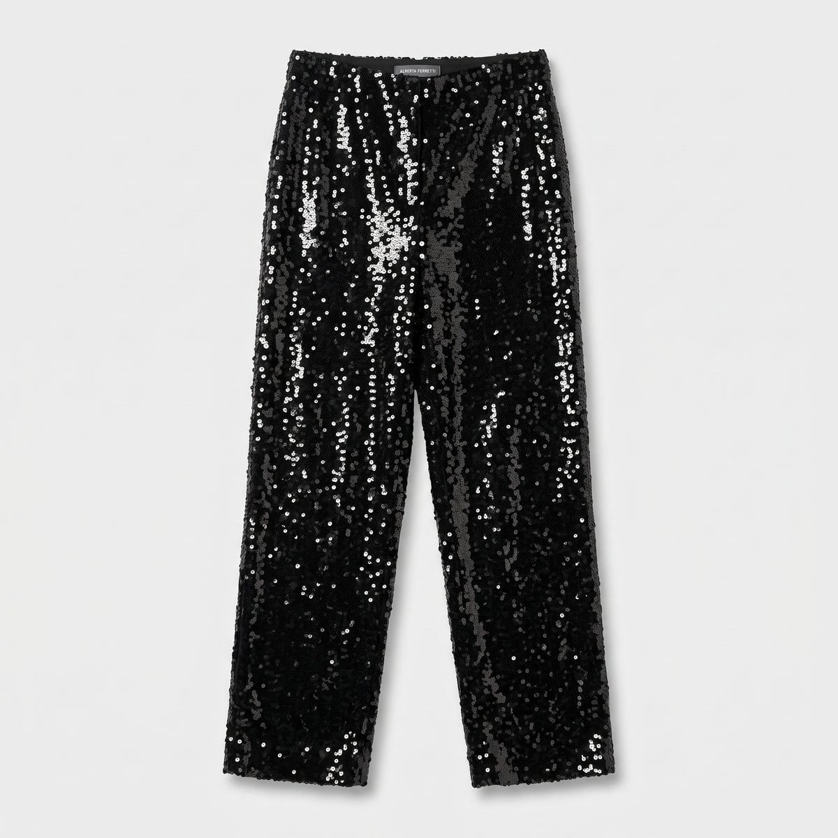 ALBERTA FERRETTI Black Sequin Straight-Leg Trousers