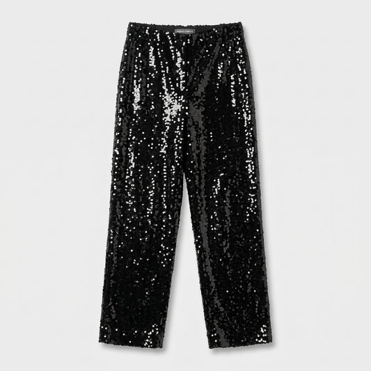 ALBERTA FERRETTI Black Sequin Straight-Leg Trousers