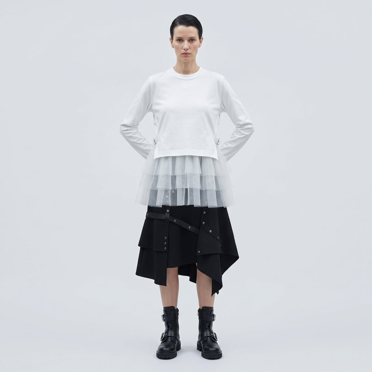 Layered Tulle Long Sleeve Top