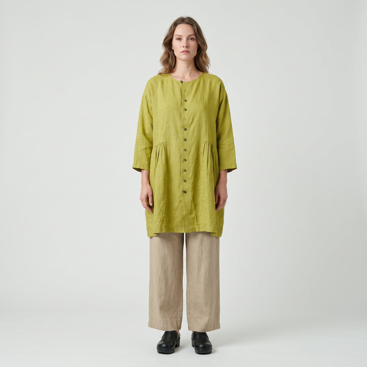 ESKANDAR Gold Green Linen Tunic Shirt - view 3