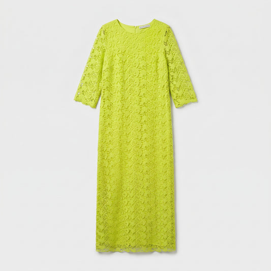 Vibrant Yellow Lace Midi Dress