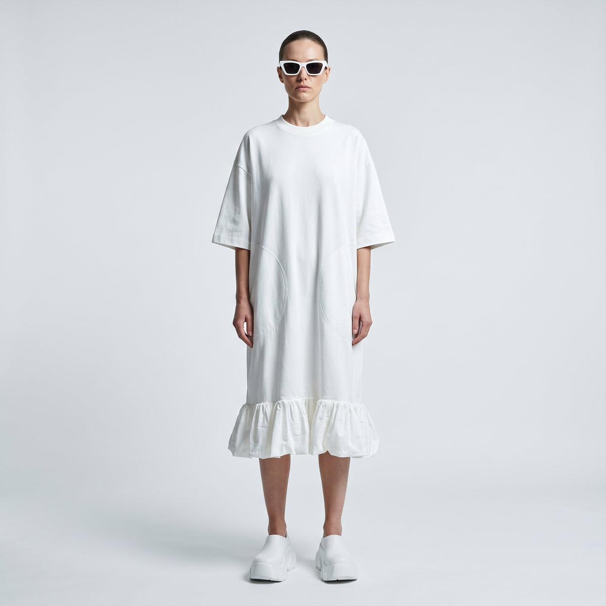 White Ruffled T-Shirt Dress