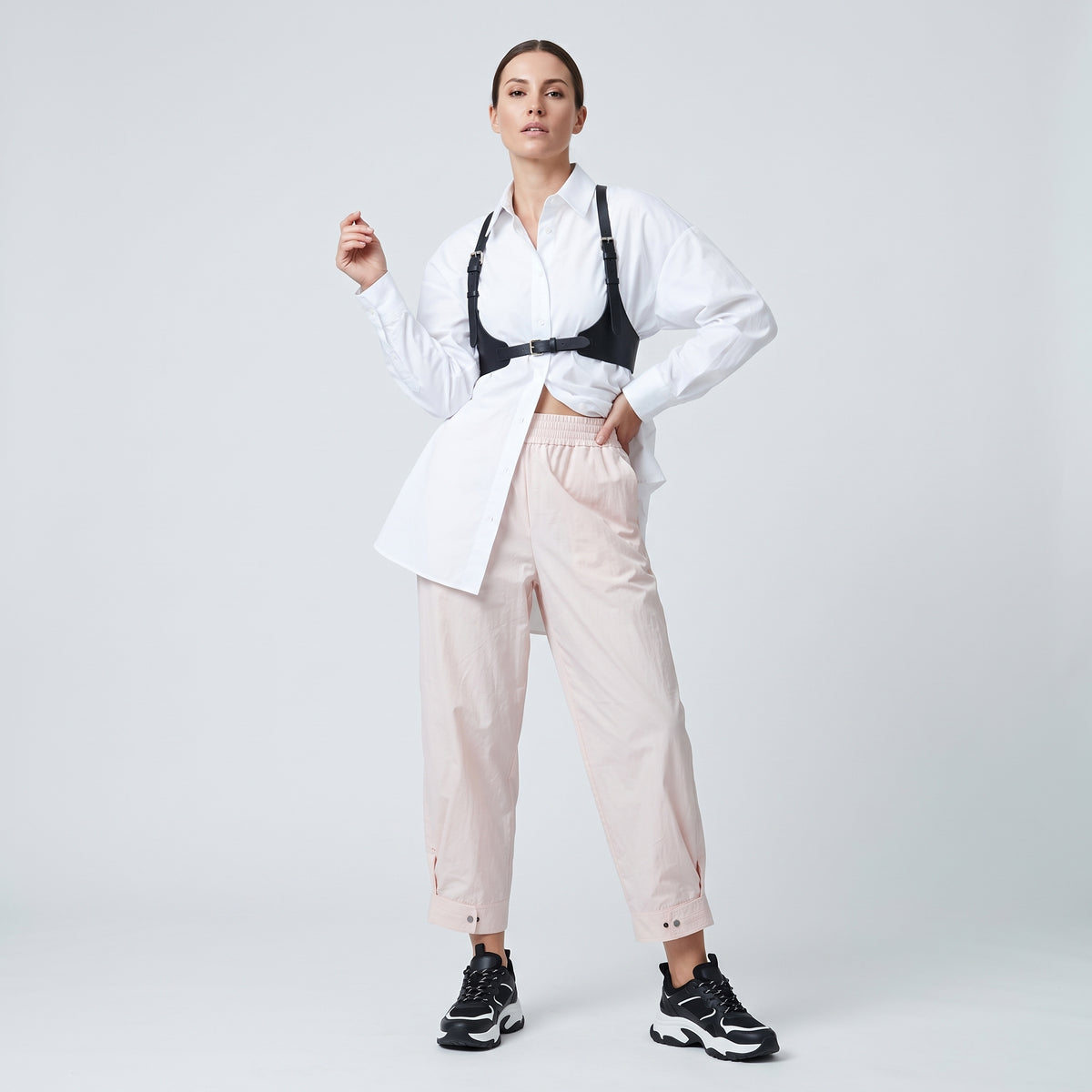 Pink Elastic Waist Cropped Trousers