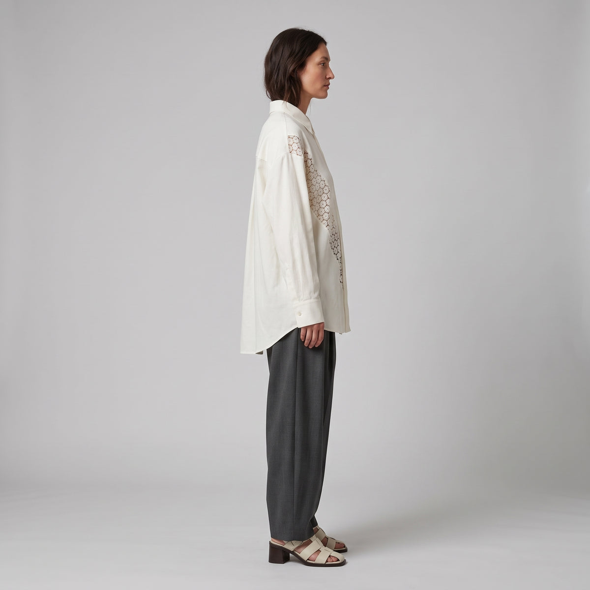 CALCATERRA Chevron Lace Detail Cotton Shirt - view 4