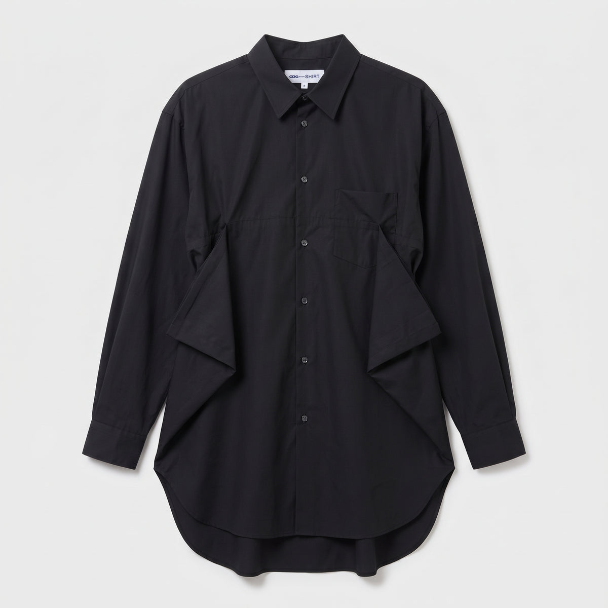Black Drape Panel Cotton Shirt