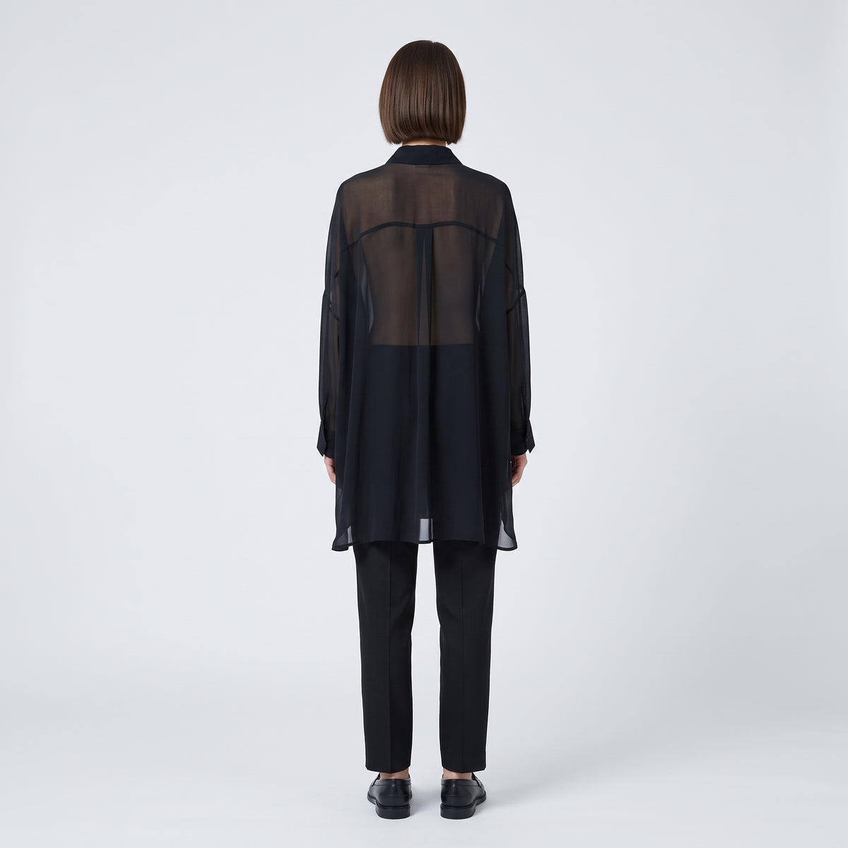 MIIN Sheer Contrast Drape Oversized Shirt - view 5