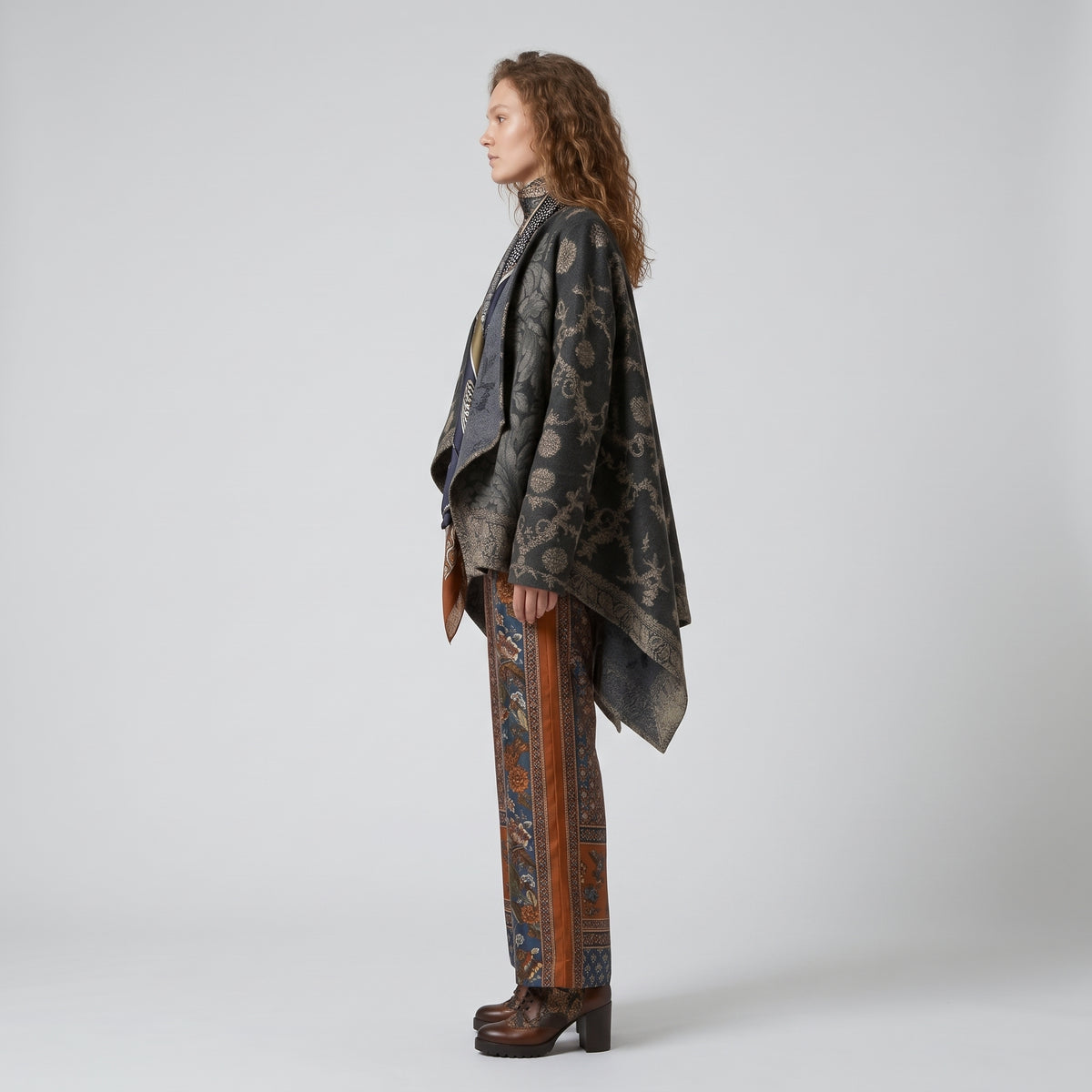 Patterned Jacquard Asymmetric Wrap Jacket