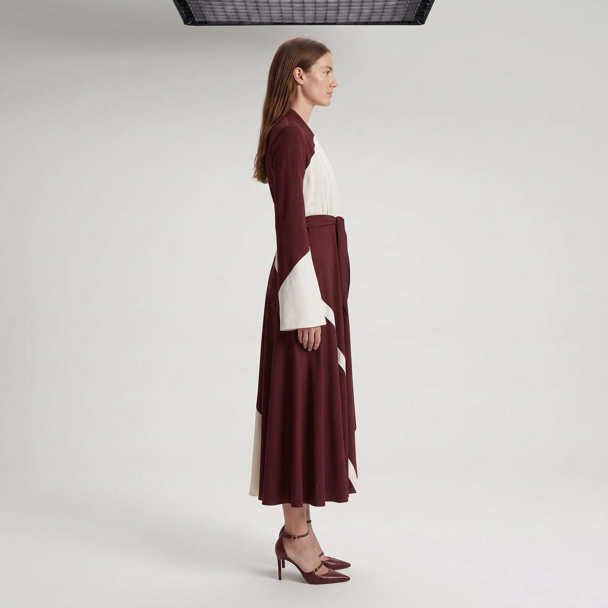 Colorblock Silk Wrap Midi Dress