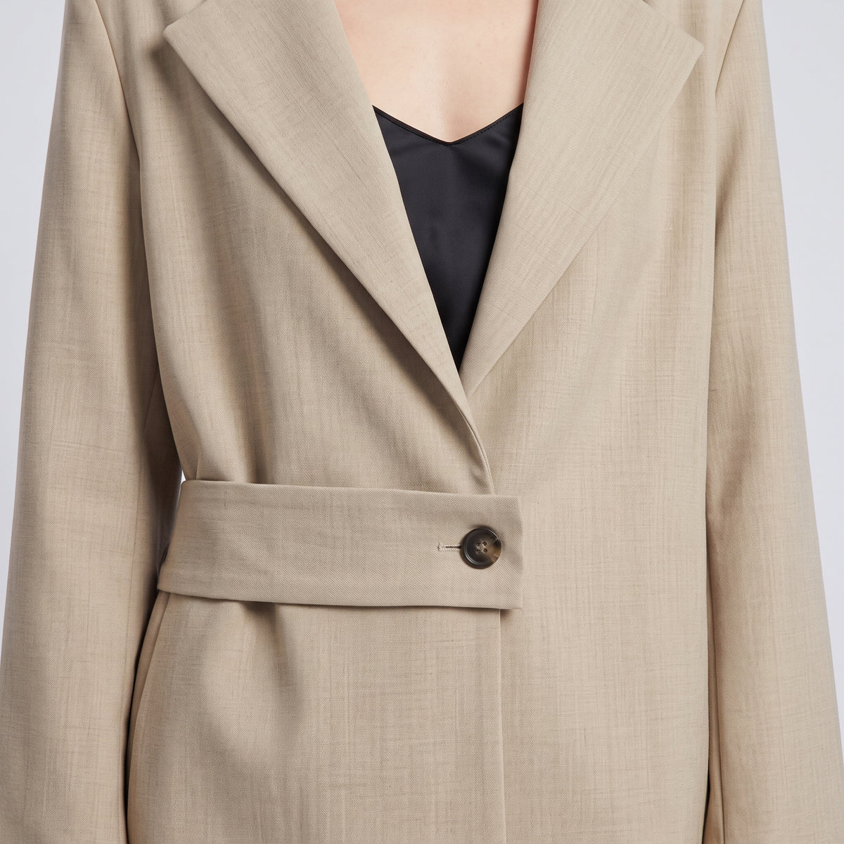 Asymmetric Belted Beige Blazer