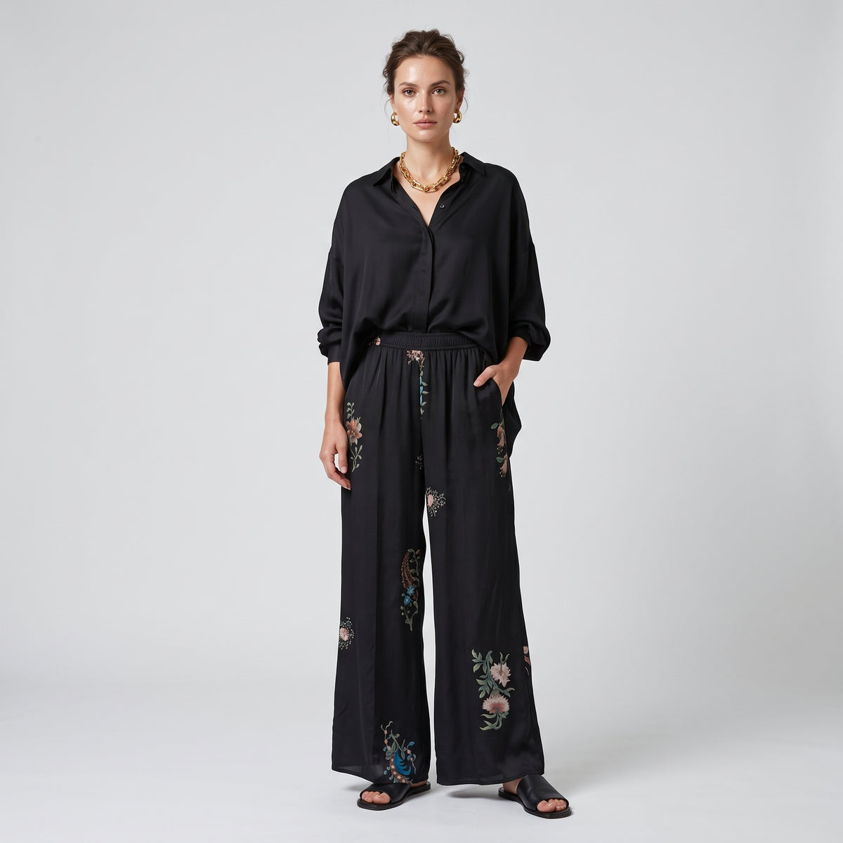 Ezra Duchess Floral Wide Trousers