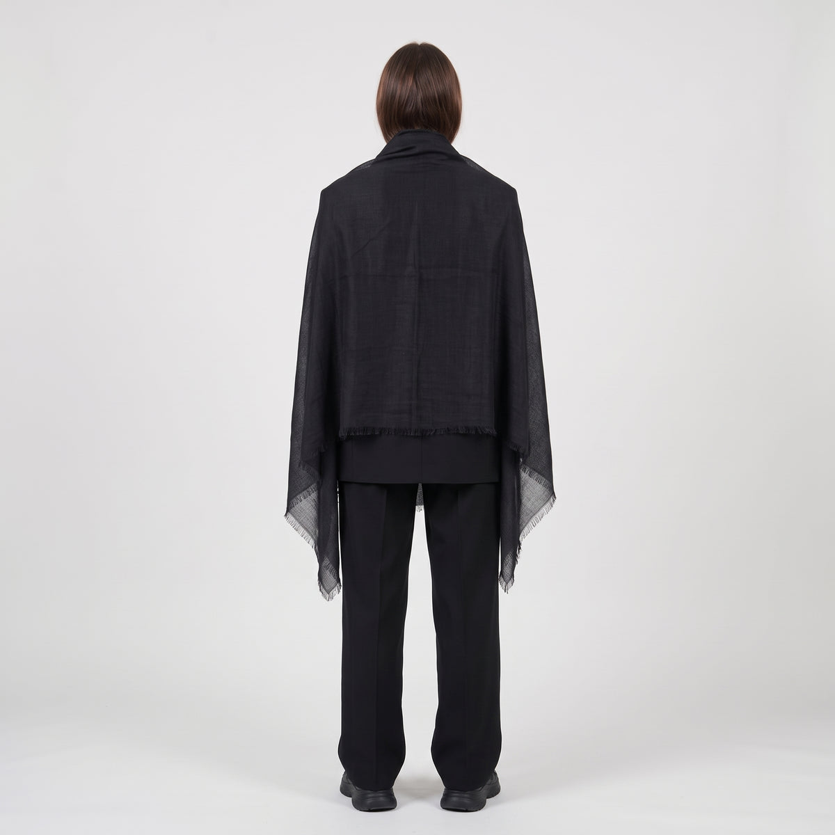 AMA PURE Fringed Black Wool Stole Scarf - view 4