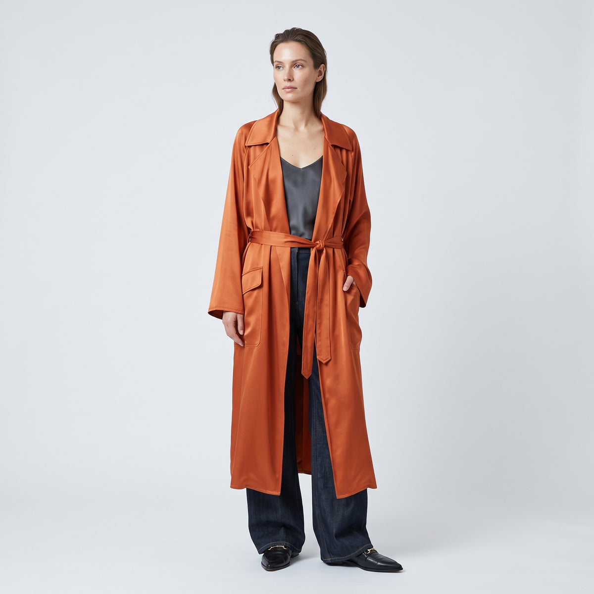 DUSAN Coral Belted Satin Cardigan - view 3