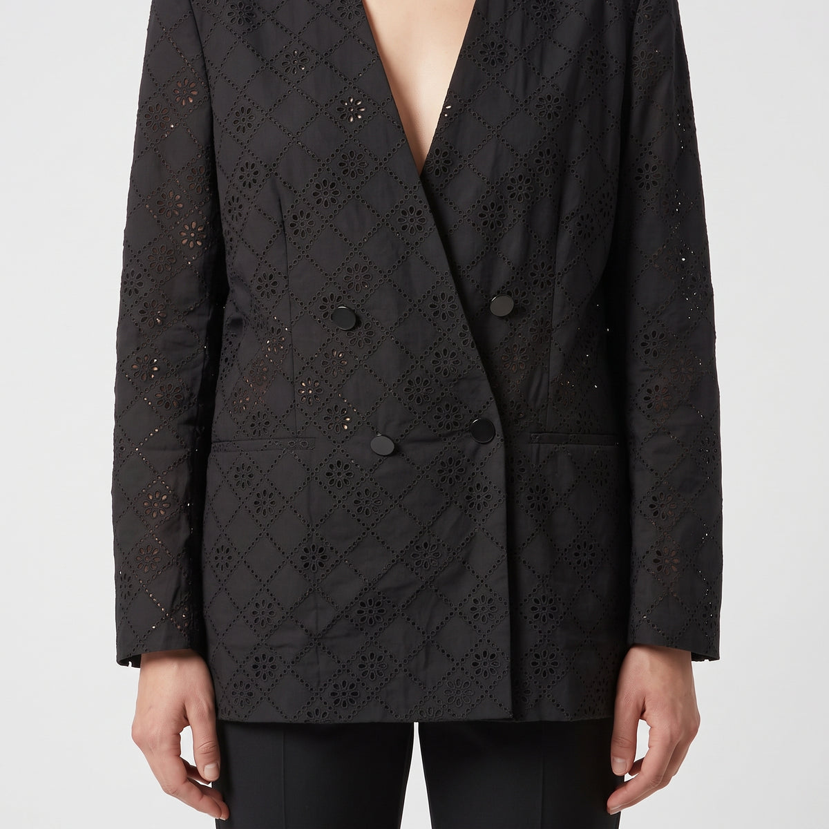 Elegant Eyelet Double Breasted Jacket