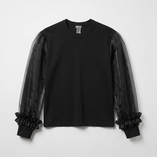 Sheer Sleeve Black Pullover
