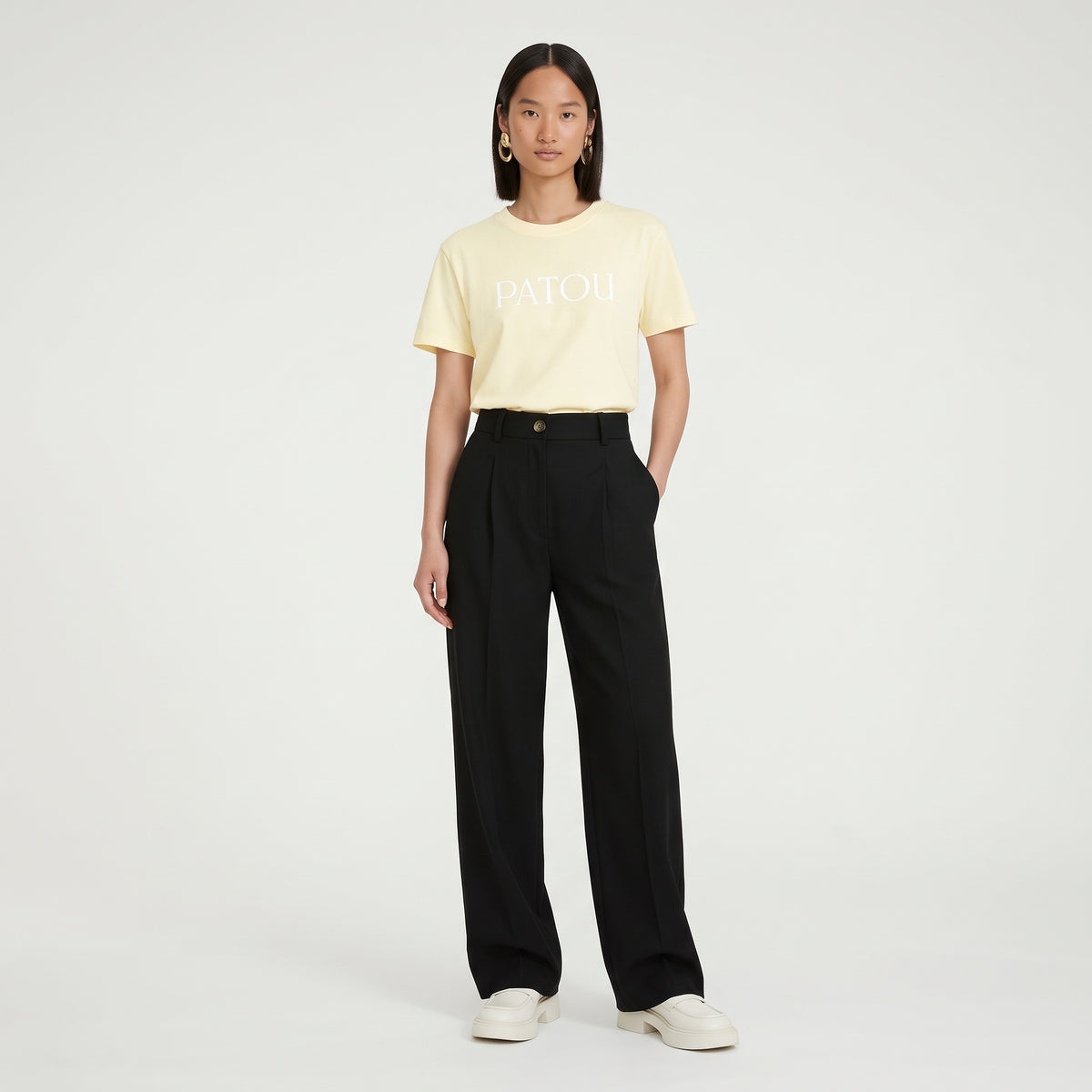 PATOU Pale Yellow Logo Cotton T-Shirt - view 3
