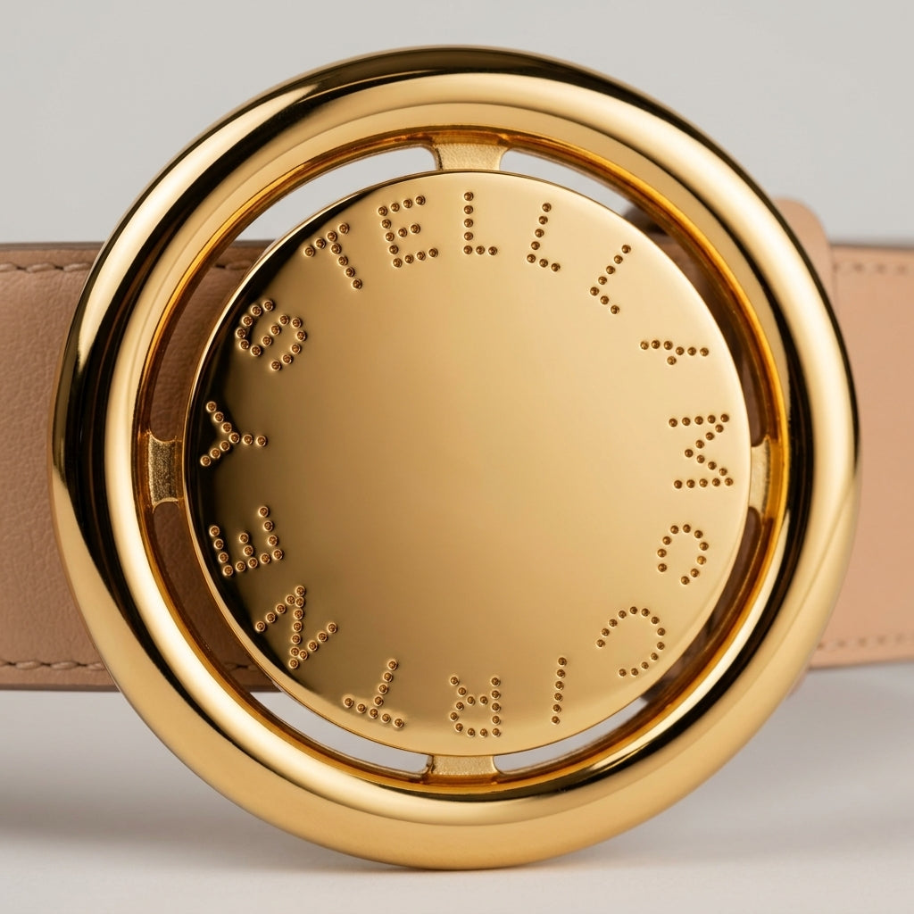 Wide Beige Gold Buckle Belt