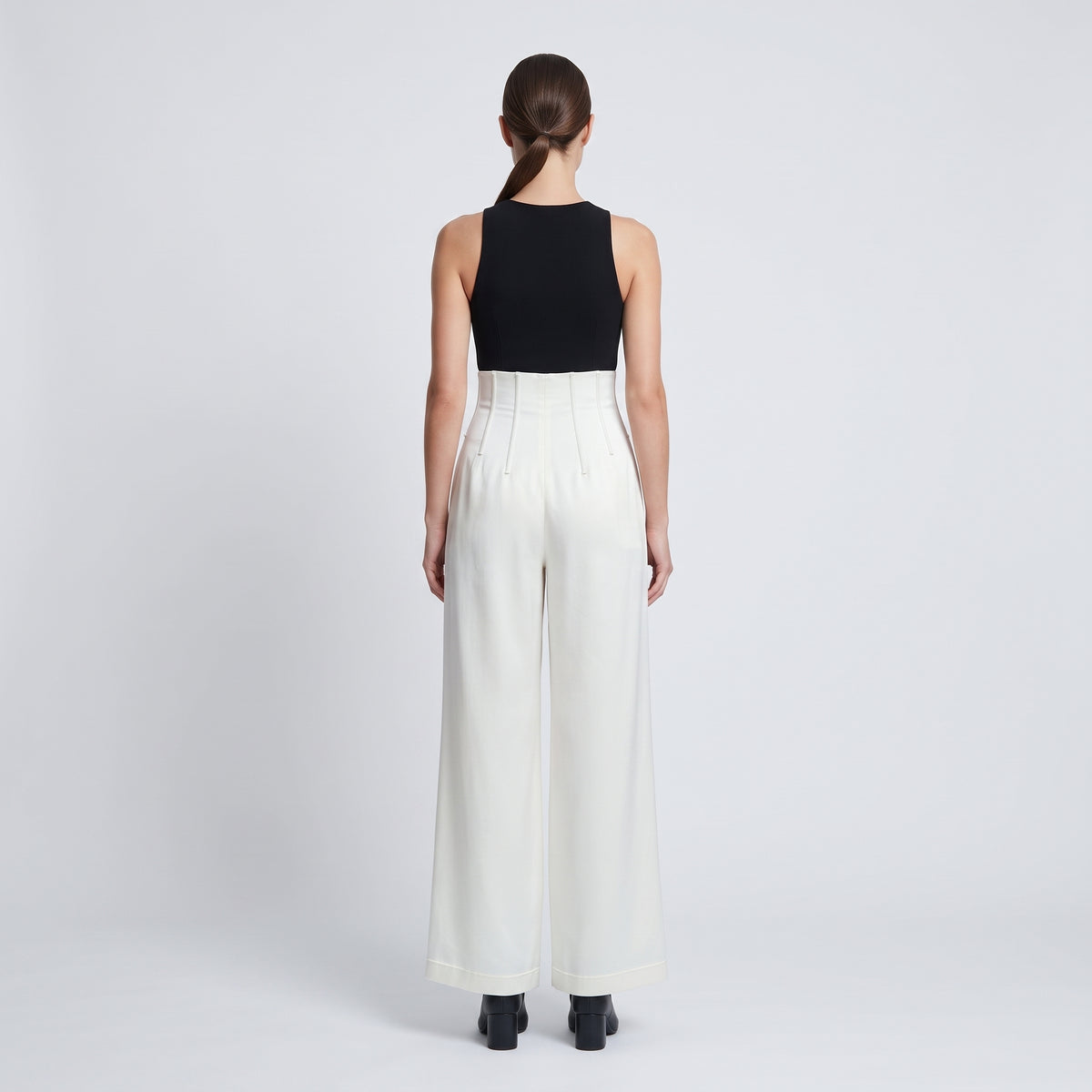 BY FANG Cream High-Waisted Wide-Leg Trousers - view 5