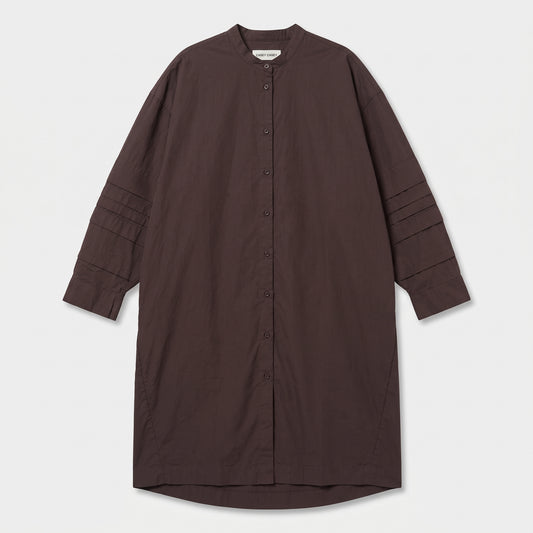 Wine Pleated Sleeve Shirt Dress
