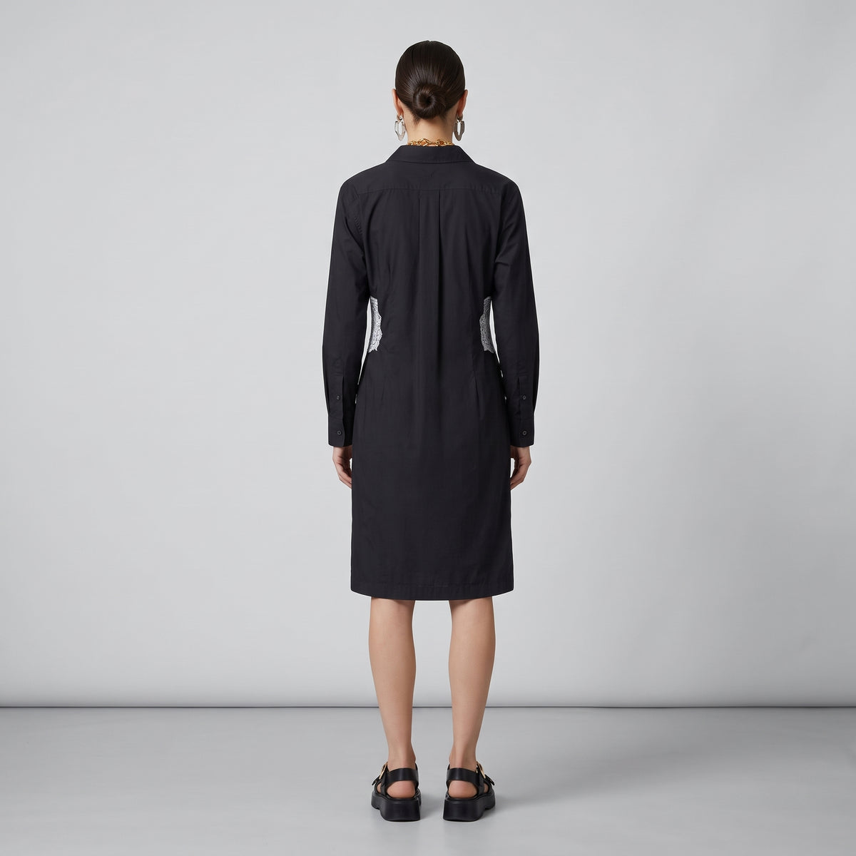 DRIES VAN NOTEN Lace Insert Cotton Shirt Dress - view 5
