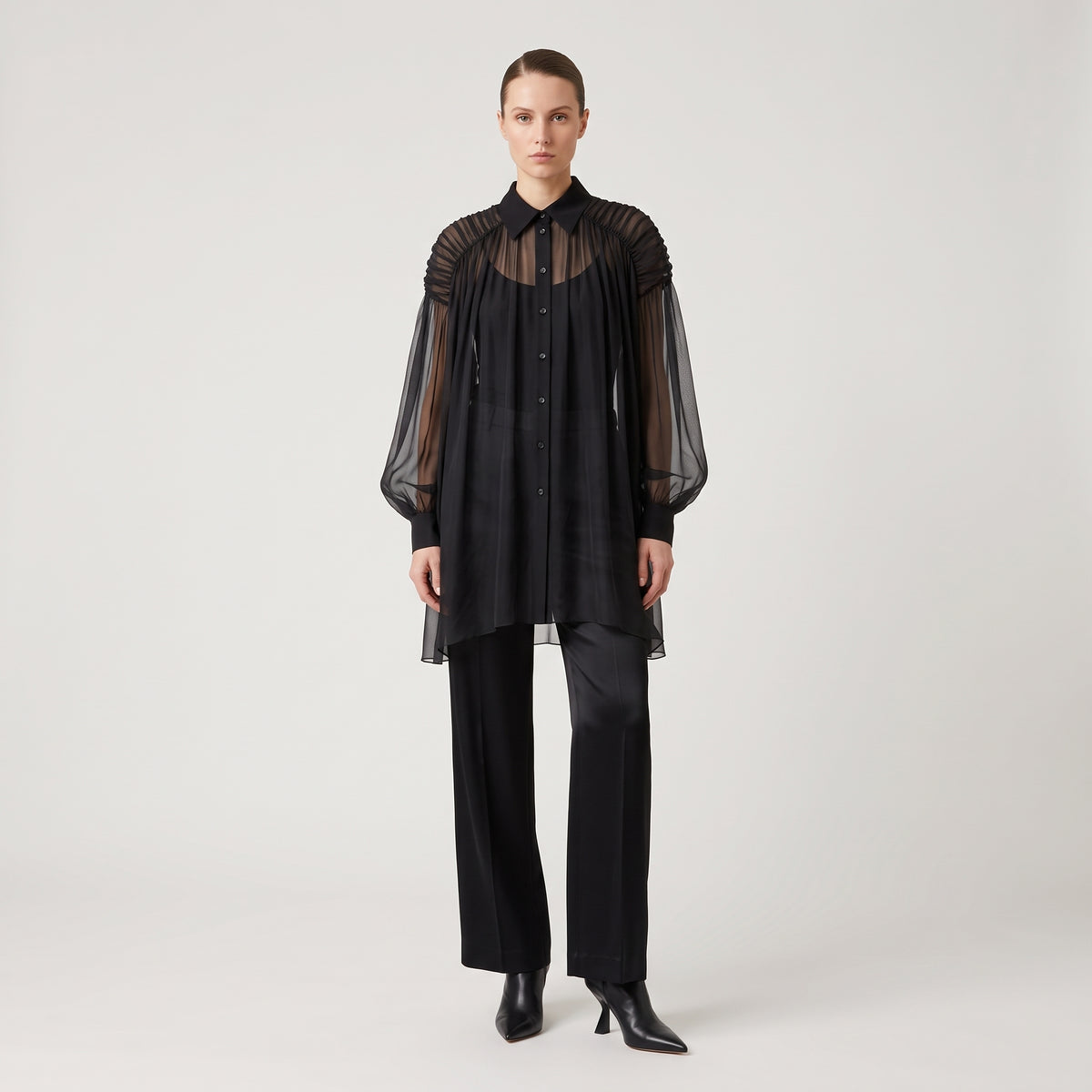 ALBERTA FERRETTI Sheer Ruched Collared Blouse - view 3