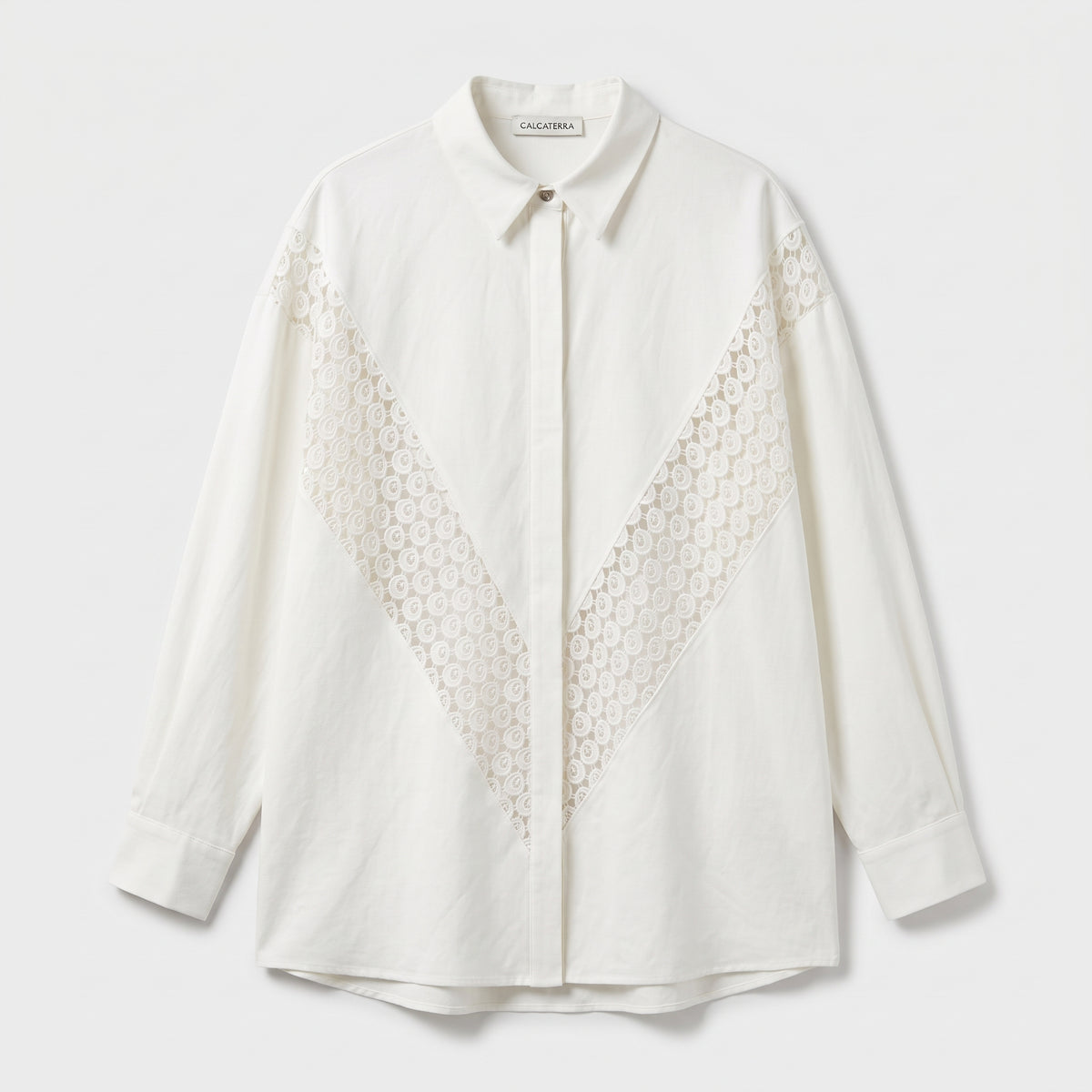CALCATERRA Chevron Lace Detail Cotton Shirt
