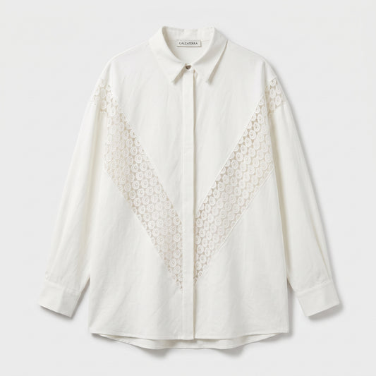 CALCATERRA Chevron Lace Detail Cotton Shirt