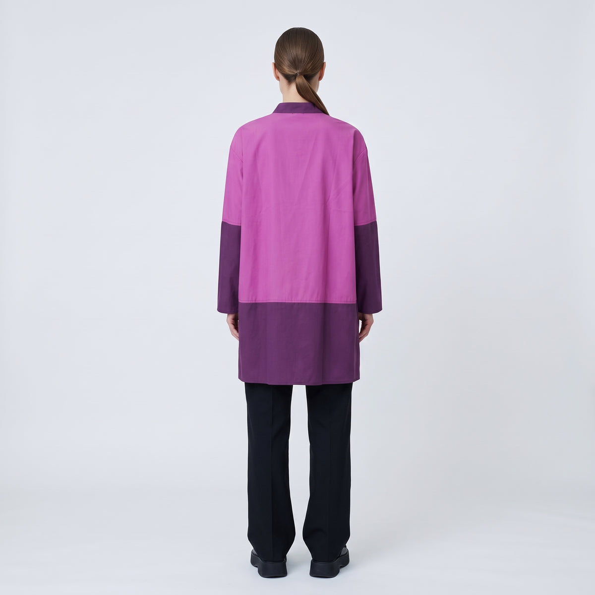TSUNODA Color-Blocked Purple Band-Collar Shirt - view 5