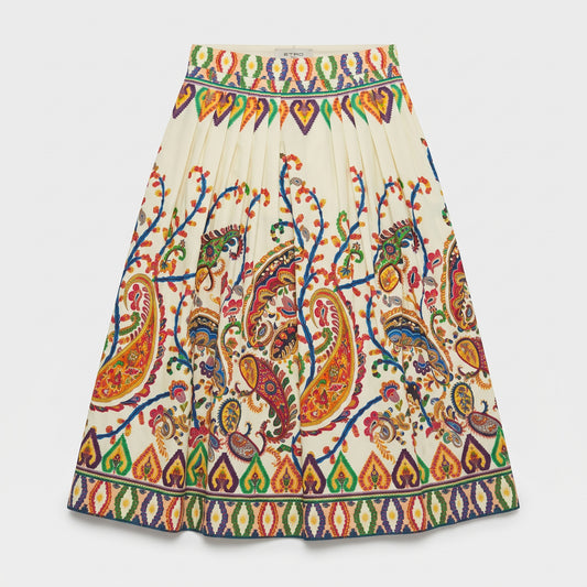 Paisley Print Pleated Midi Skirt