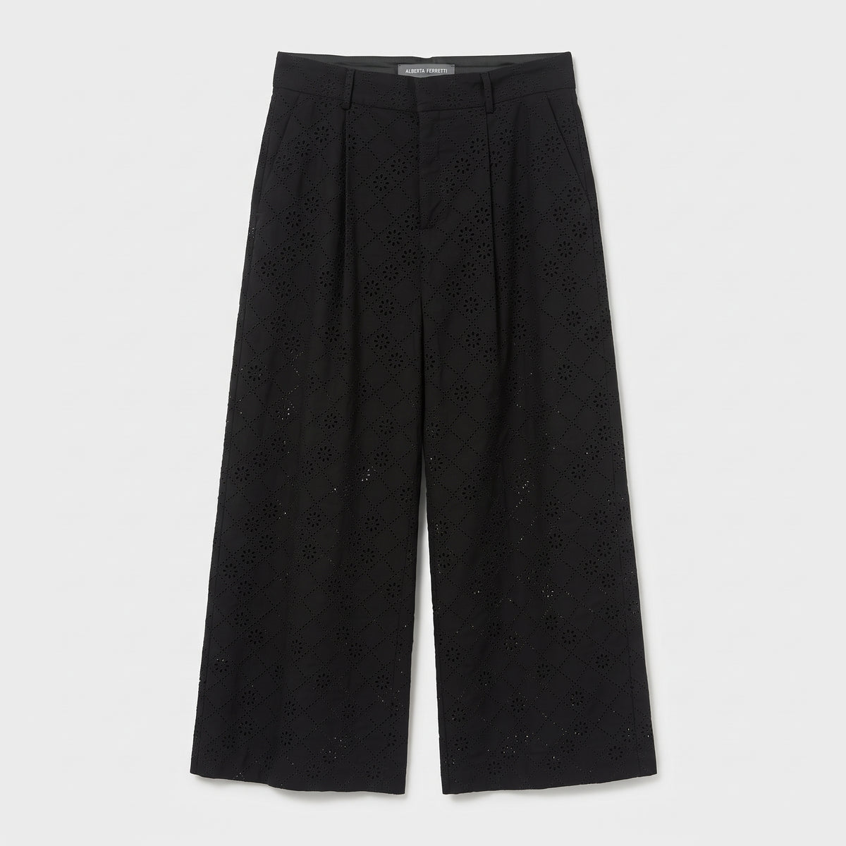 Black Eyelet Wide Leg Trousers