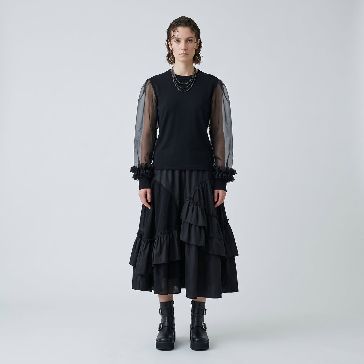Sheer Sleeve Black Pullover