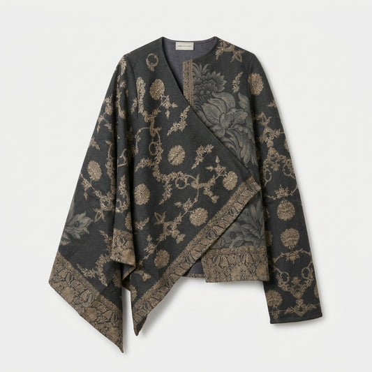 Patterned Jacquard Asymmetric Wrap Jacket
