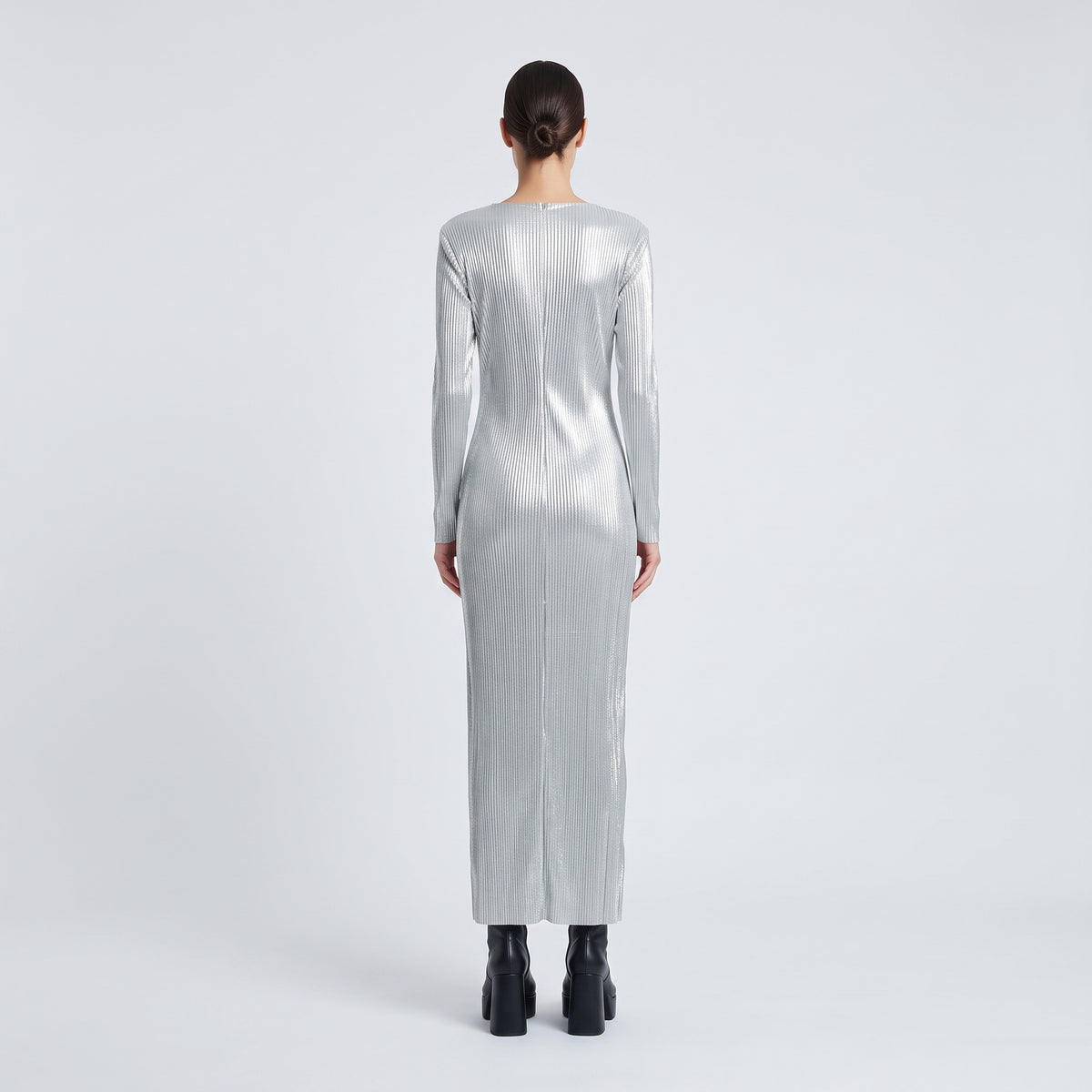 ACT N1 Silver Pleated Long Sleeve Dress - view 5