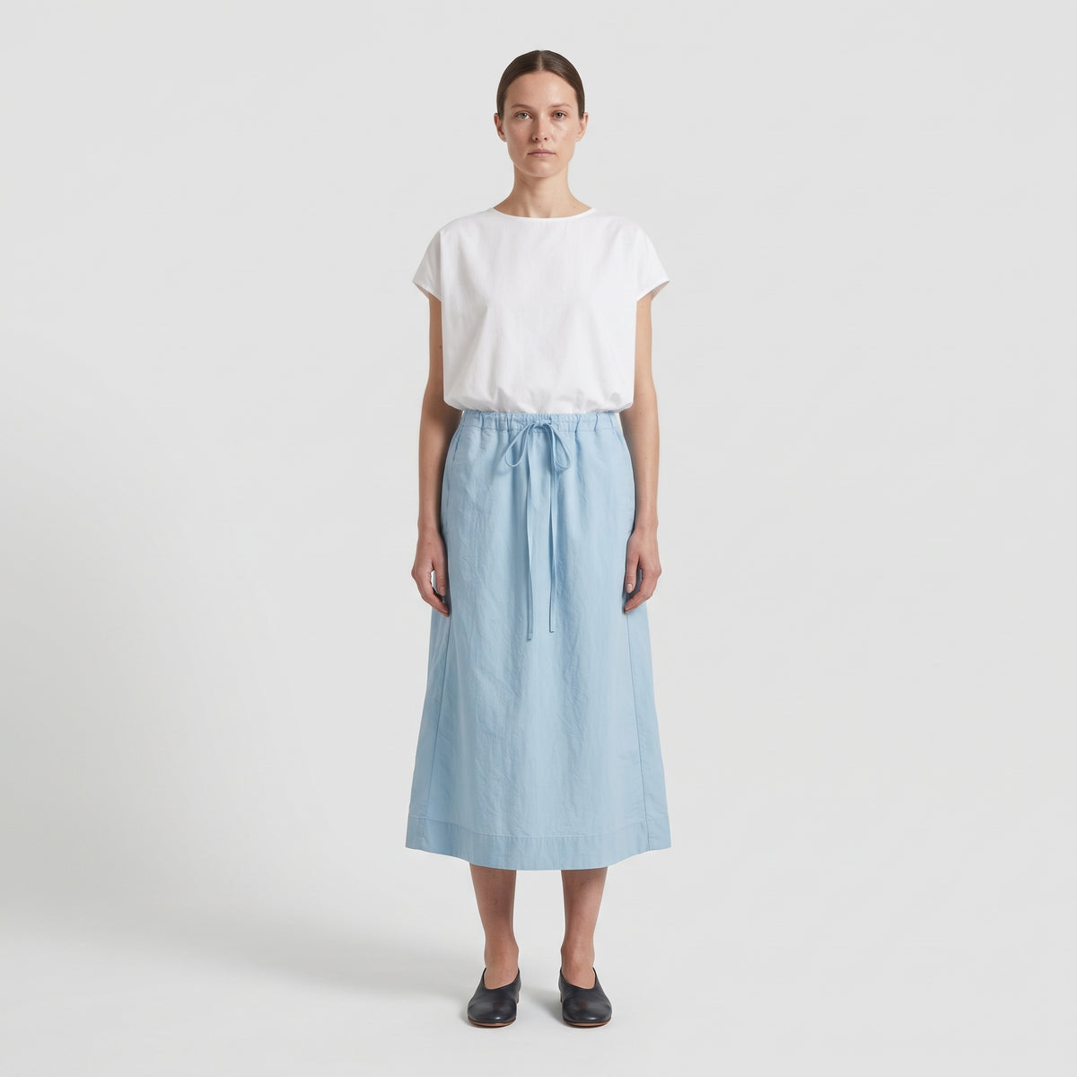 Sky Blue Cotton Midi Skirt