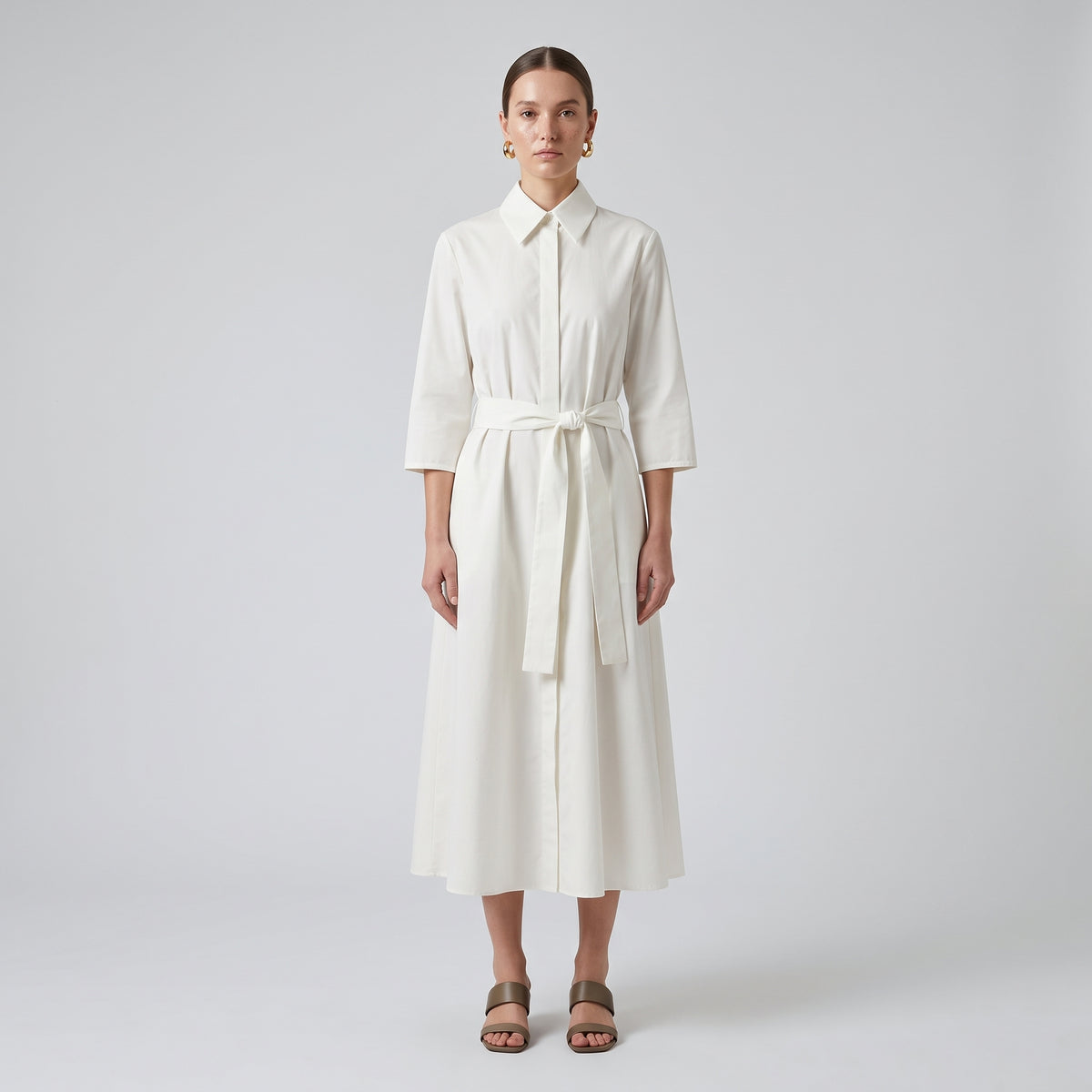 CALCATERRA Belted Cotton Shirt Dress - view 3